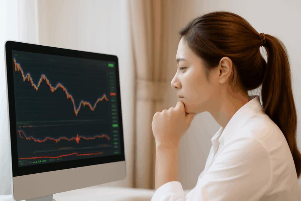 Lady Staring at Cryptocurrency nvestment Performance on a Monitor