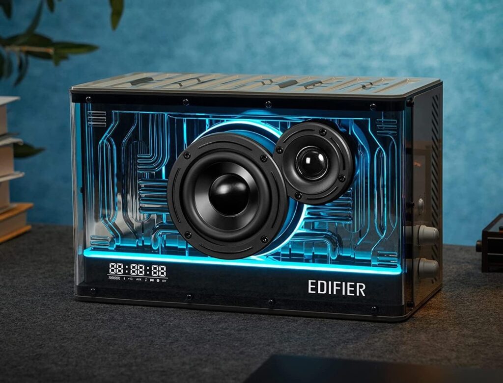 Edifier QD35 - On desk with blue lighting