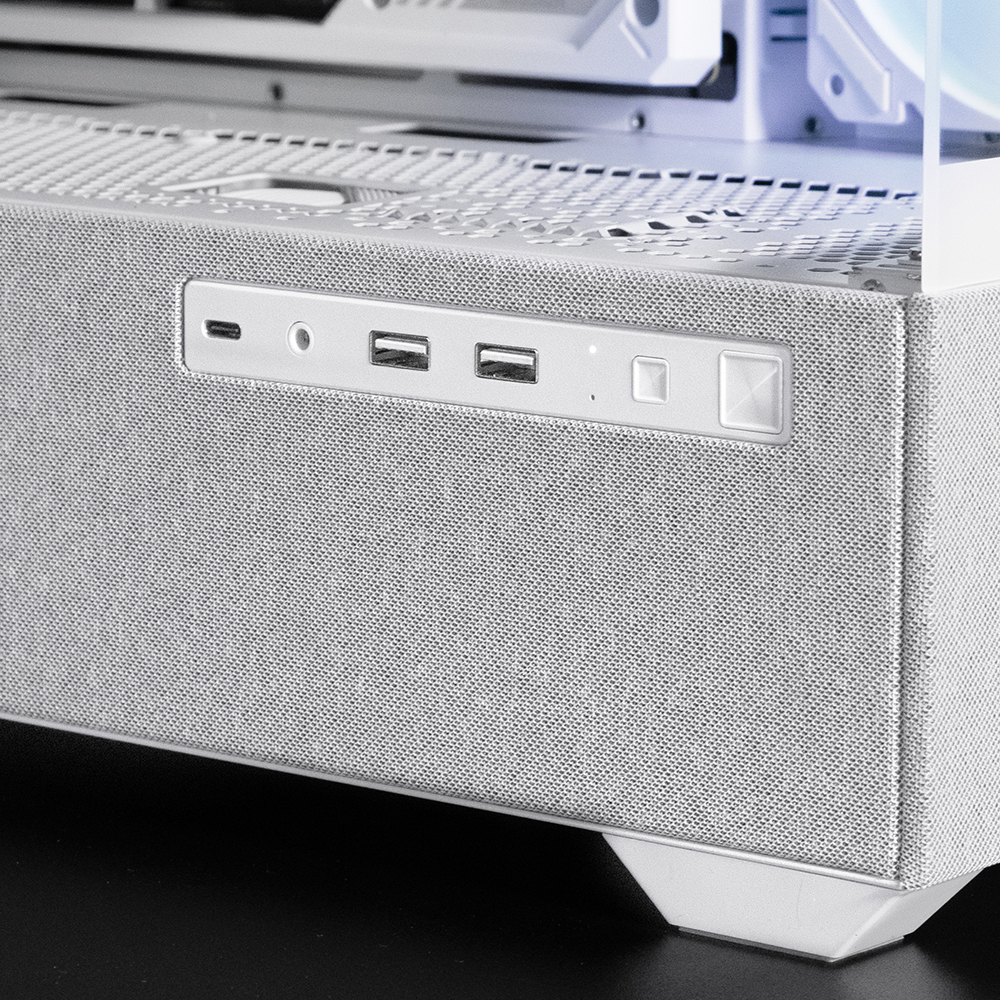 Sharkoon AK7 ARGB ATX PC Case - White - Ports and Power Button