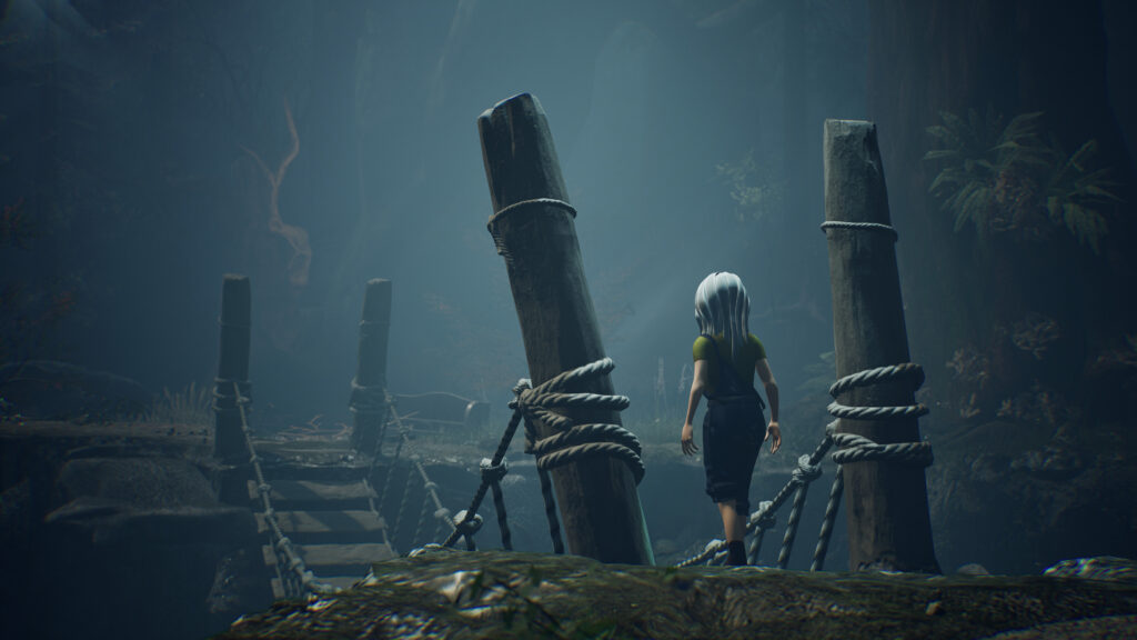 Ayasa: Shadows of Silence - Key Art of crossing a bridge