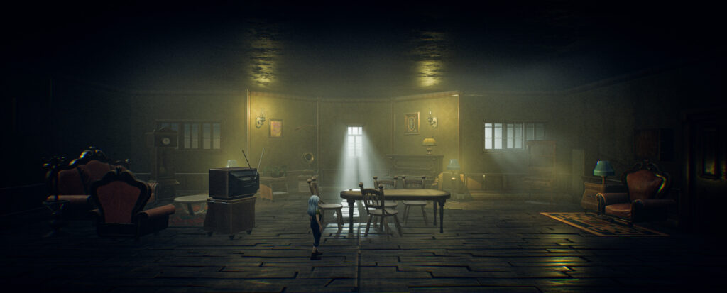 Ayasa: Shadows of Silence - Gameplay walking by a table and chairs