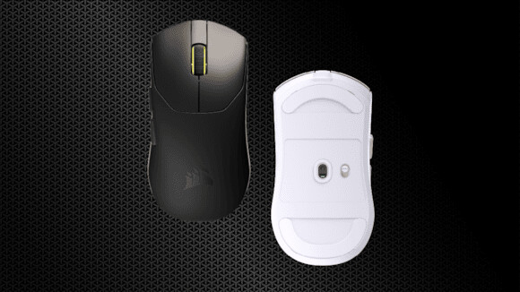 Corsair SABRE v2 PRO Ultralight Wireless Gaming Mouse in black and white, top and bottom views