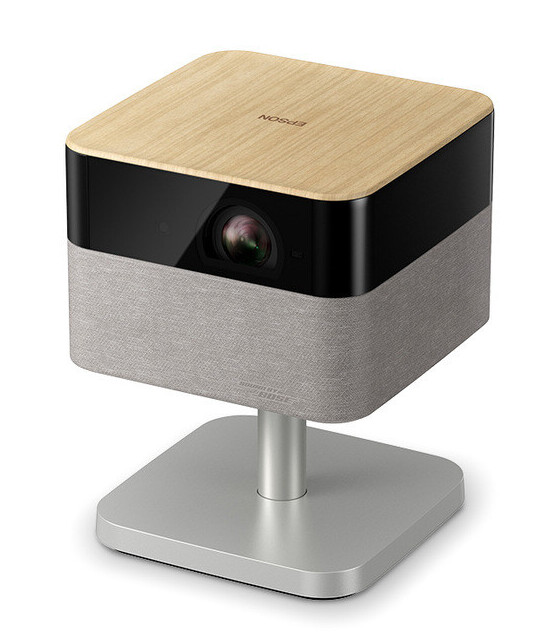 Epson's Lifestudio Projector - Wood top on grey stand