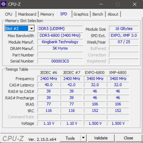 KingBank Soarblade DDR5 6800MHz CL32 - CPU-Z SPD Slot 2