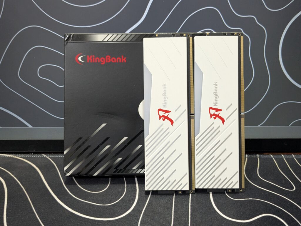 KingBank Soarblade DDR5 6800MHz CL32 - RAM leaning against box