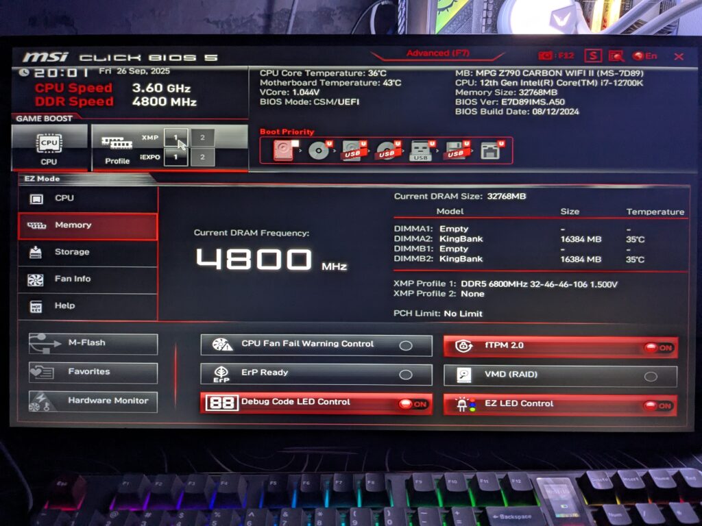 KingBank Soarblade DDR5 6800MHz CL32 - Bios - Default