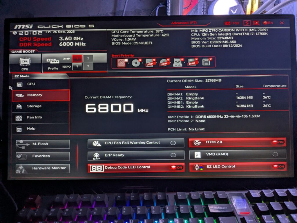 KingBank Soarblade DDR5 6800MHz CL32 - BIOS - XMP Profile