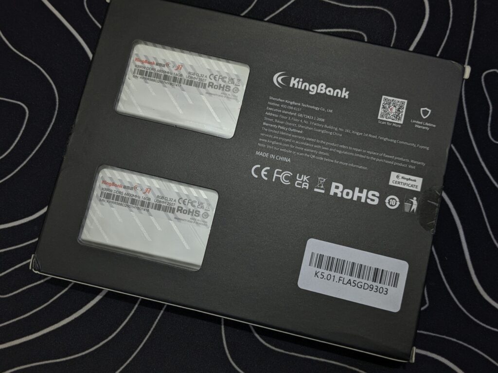 KingBank Soarblade DDR5 6800MHz CL32 - Box Back