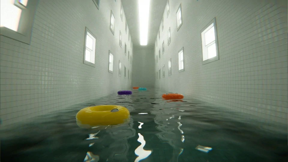 POOLS - Floating rings in a long corridor