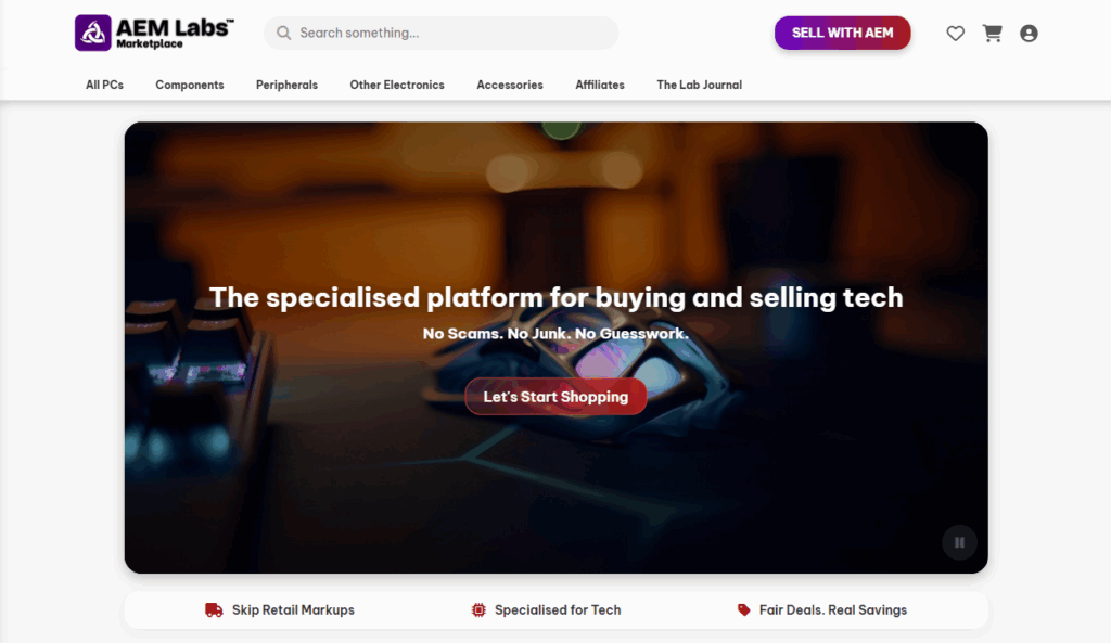 Building your gaming rig with second-hand parts: A safer way forward in 2025? 4 Homepage of the AEM Labs website