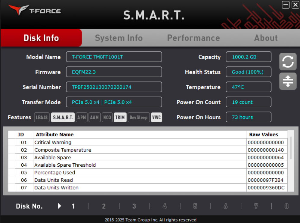 TEAMGROUP S.M.A.R.T Software - Disk Info