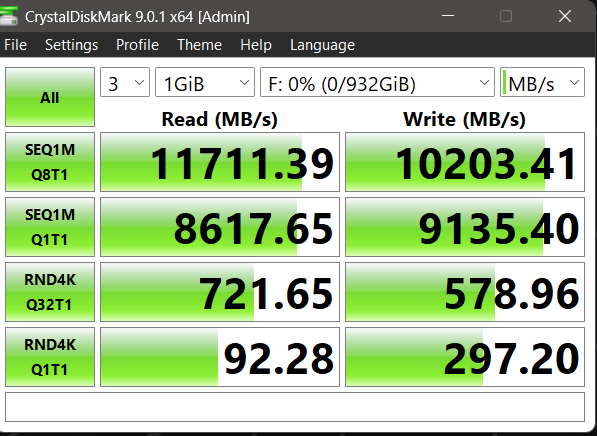 TEAMGROUP T-FORCE Z540 1TB Gen5 NVMe SSD - CrystalDiskMark Benchmark MB/s