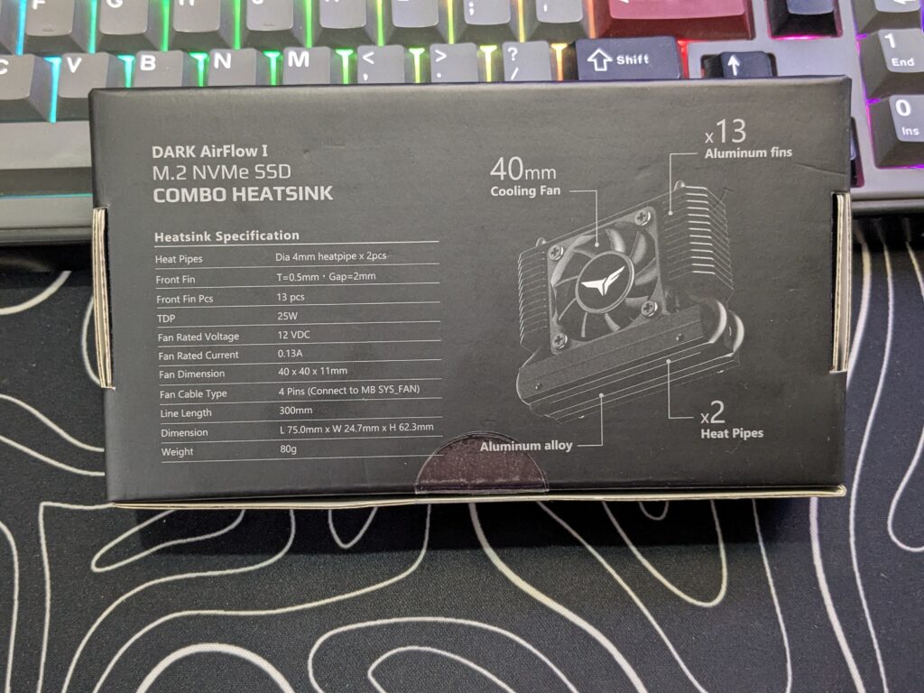 T-FORCE DARK AirFlow I SSD Cooler - Box back