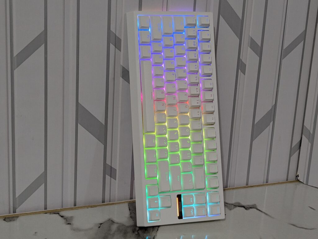 EPOMAKER G84 Mechanical Keyboard stood vertical with RGB