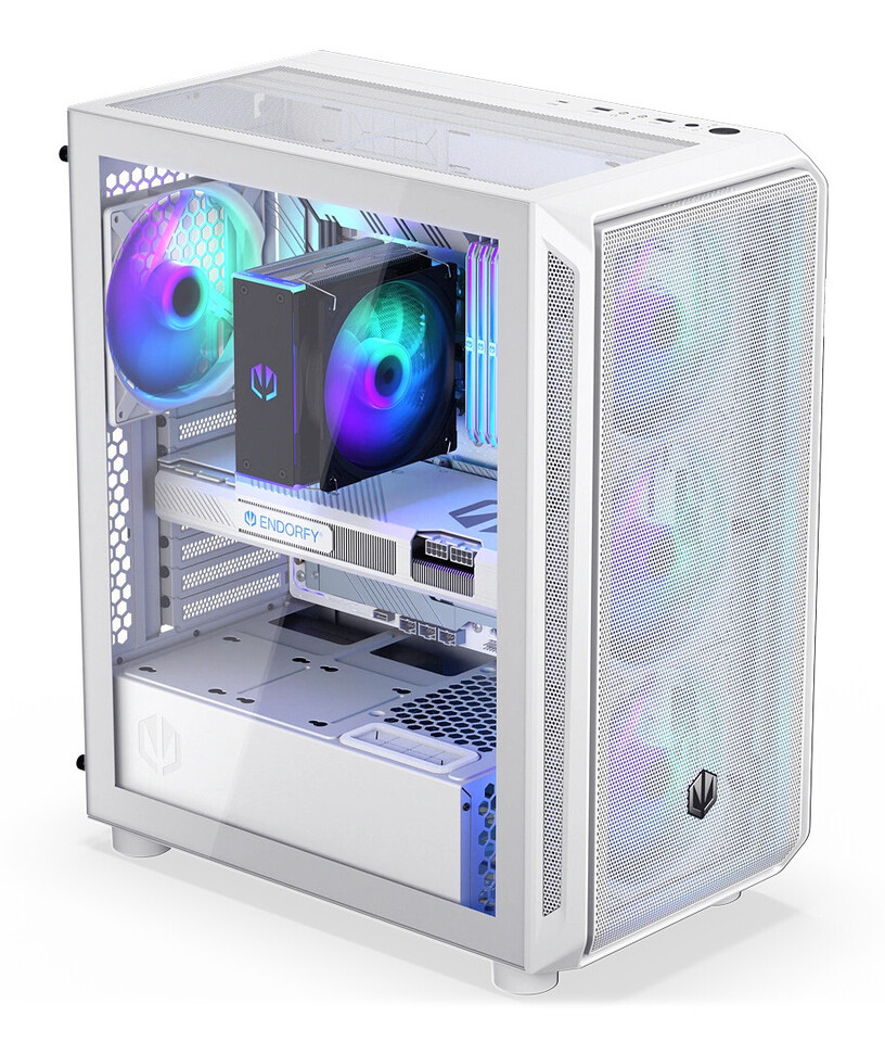 Endorfy Arx 500 White ARGB PC case - Angled View