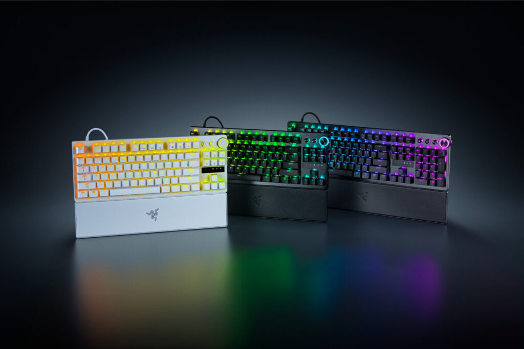 Razer Huntsman V3 Pro gaming keyboards in black and white