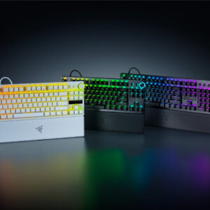 Razer Huntsman V3 Pro gaming keyboards in black and white