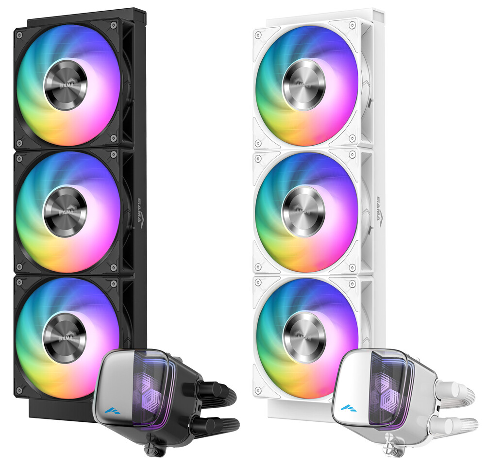 SAMA L70 AIO liquid cooler - 3 Fans in black and white
