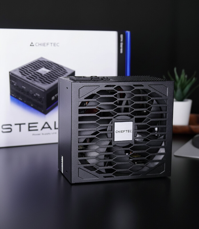 Chieftec Stealth Series power supply in front of box