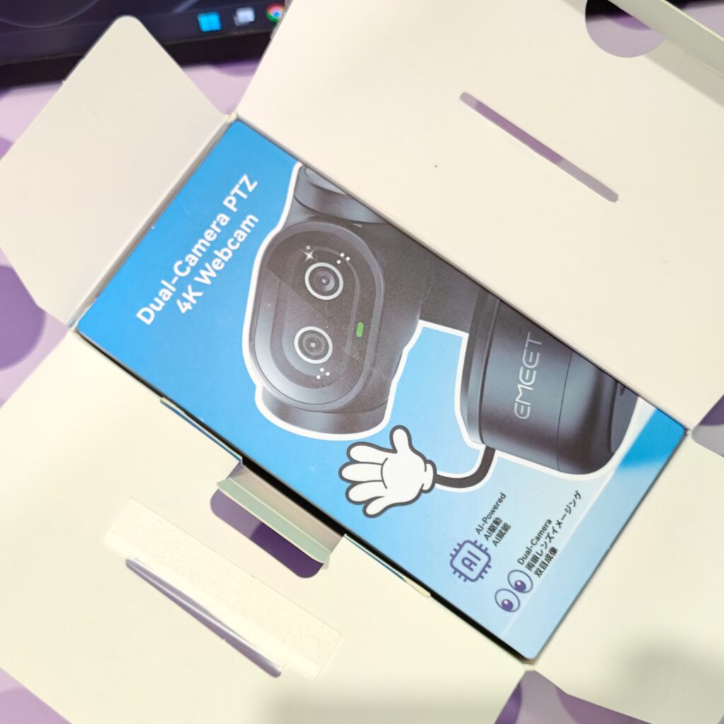 EMEET PIXY 4K dual-camera AI PTZ webcam review: Smart, sharp, but not quite perfect 4 EMEET PIXY 4K AI Webcam - Box open showing welcome card