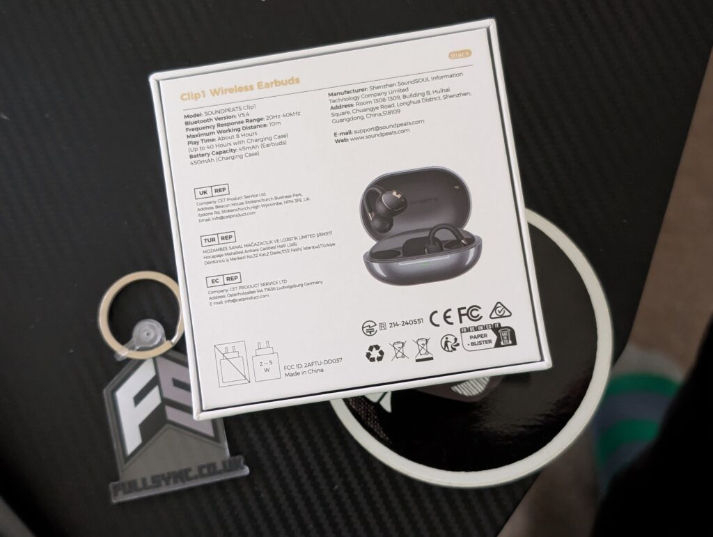 SOUNDPEATS Clip1 - Back of Box