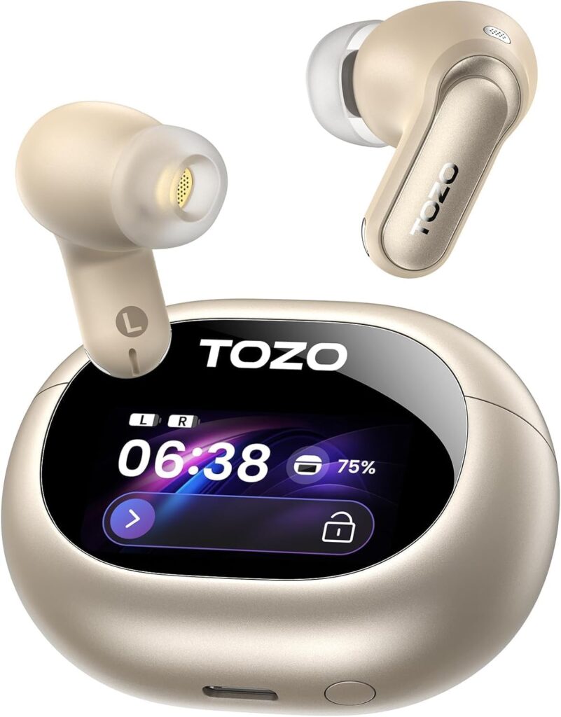 TOZO unveils NC20 Pro earbuds with smart display case, LDAC audio and massive 80-hour battery life 3 TOZO NC20 Pro (Titanium Champagne) - Earbuds and Case with Display