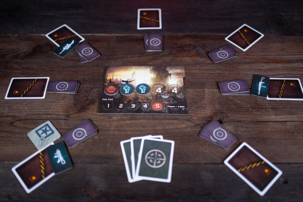 The Resistance Boardgame laid out on a table