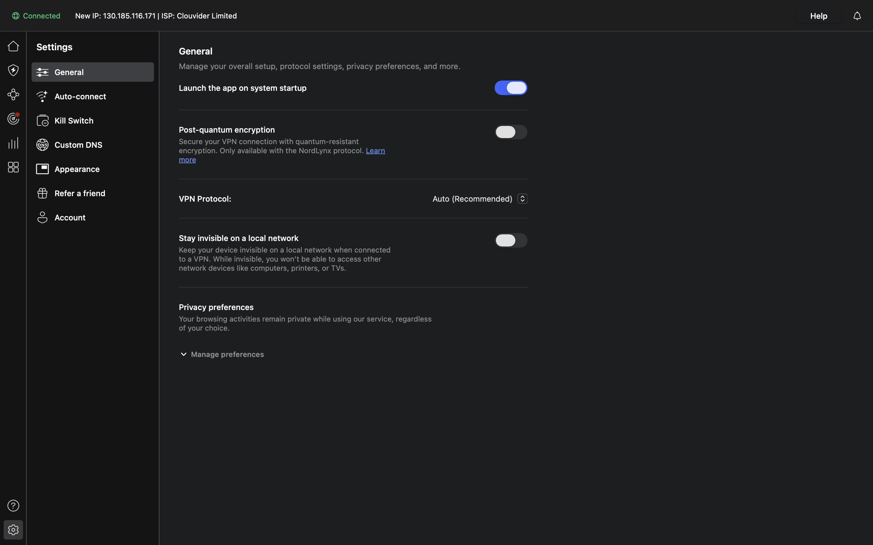 NordVPN - Local settings