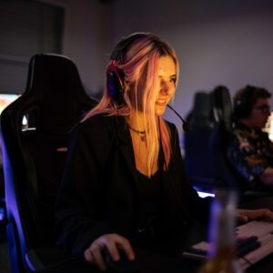 Girl gaming on a PC