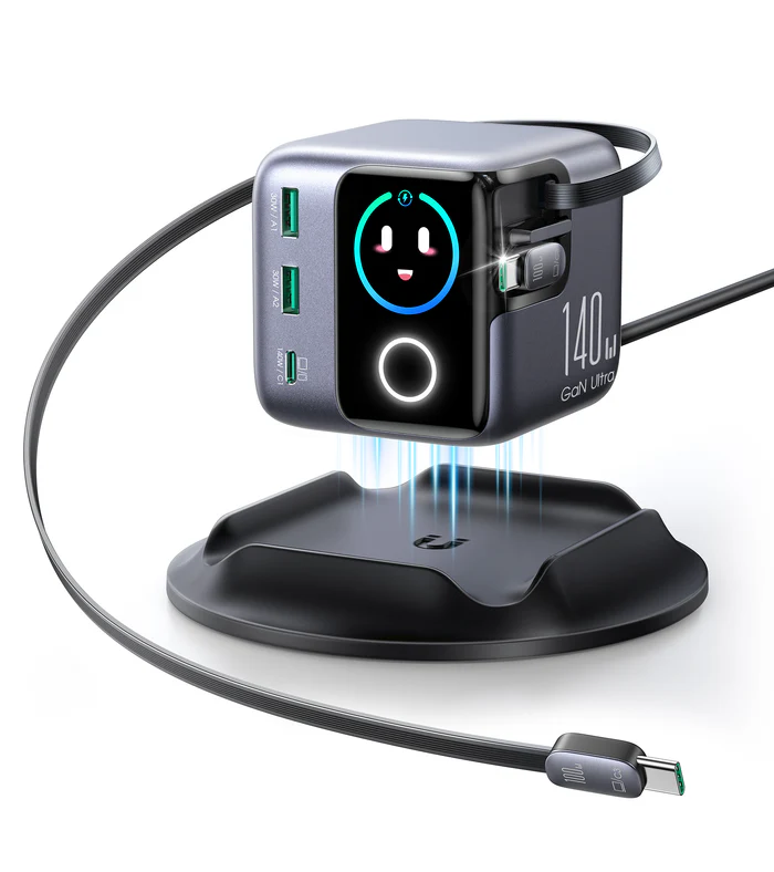 JOYROOM PODIX 140W 5-Port Desktop GaN Charger - Front on Magnetic Plate