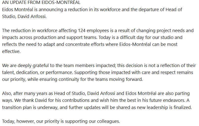 Eidos Montreal linkedin post 
